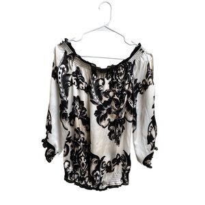 White House Black Market Off Shoulder Floral Blouse Sz M Slit Sleeve